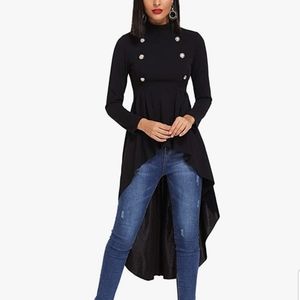 Floerns Dramatic Double Button Long Sleeve Asymmetrical Hi-Lo Top